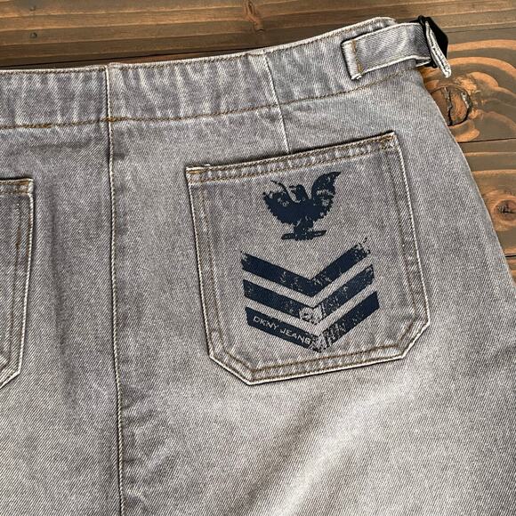 DKNY Urban Aviator Gray Denim Jean Mini Skirt 100% Cotton Back Pockets NWT 4 - Picture 8 of 12